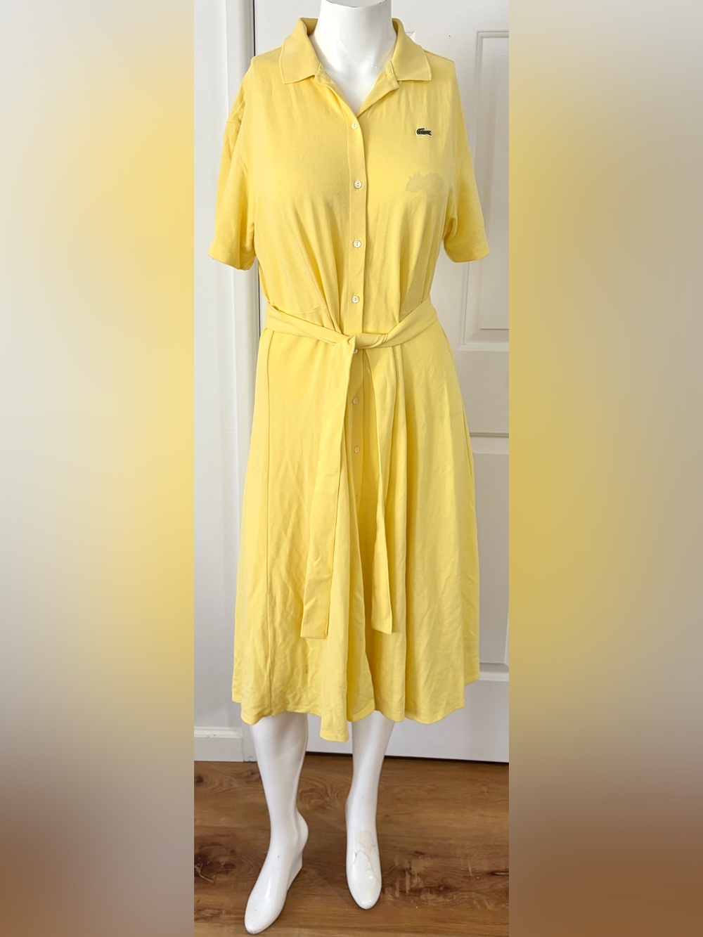 NWT. Authentic Lacoste Soft Yellow  Polo with Crocodile Tag stylish midi dress.